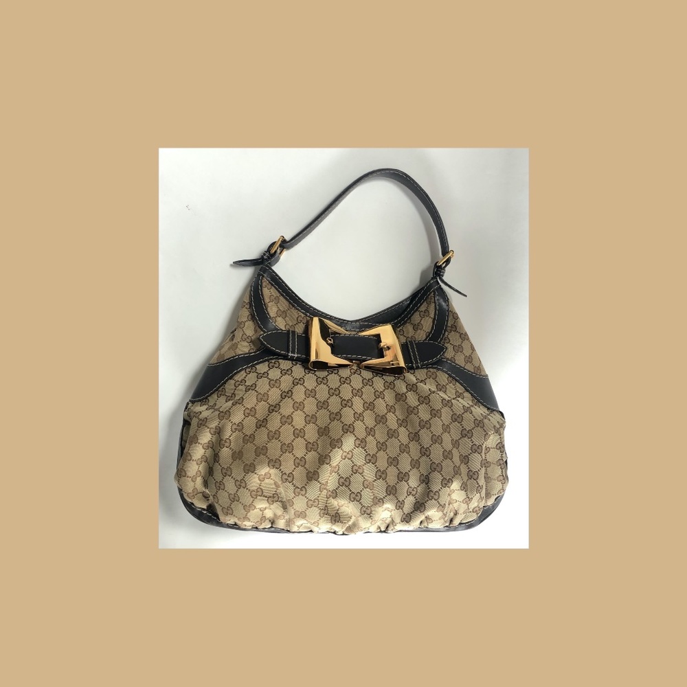 AUTH Gucci Brown GG Woven Canvas Large JACKIE Tote